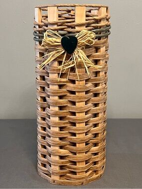 Campbell’s Crafts Handmade Wooden Woven Cylinder Basket Farmhouse Grannycore